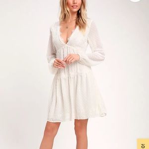 Lulus Wistful Moment White Long Sleeve Dress